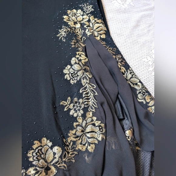 Pearce Fionda Designer Gold Black Cocktail Backless Bead Gown - Picture 3 of 8